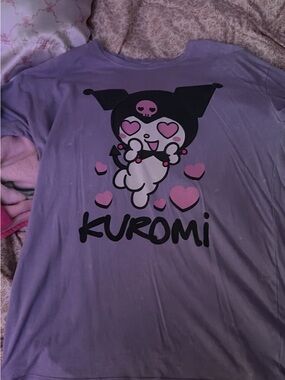 Kuromi Graphic Tee - Lavender with Pink Hearts
